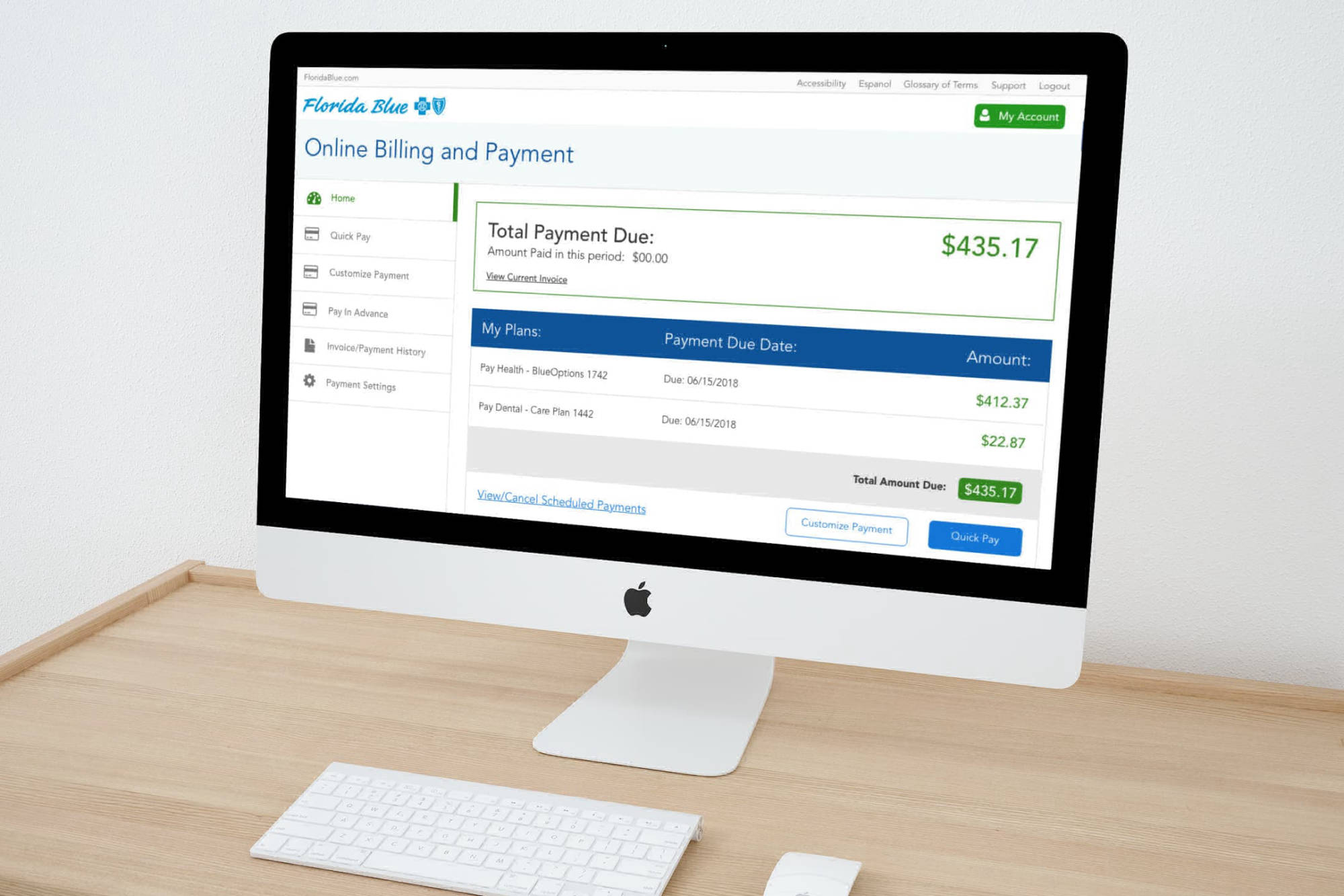 Billing dashboard with premium breakdown and payment history